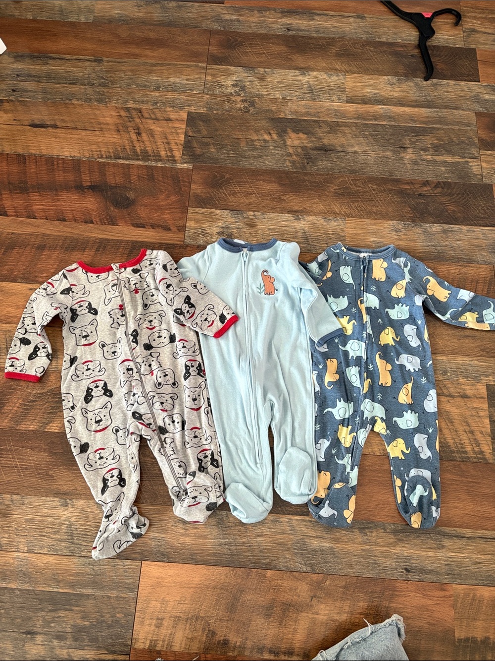 wonder nation Infant Footed One-Piece Pack - Light Blue, Gray, Navy with Yellow